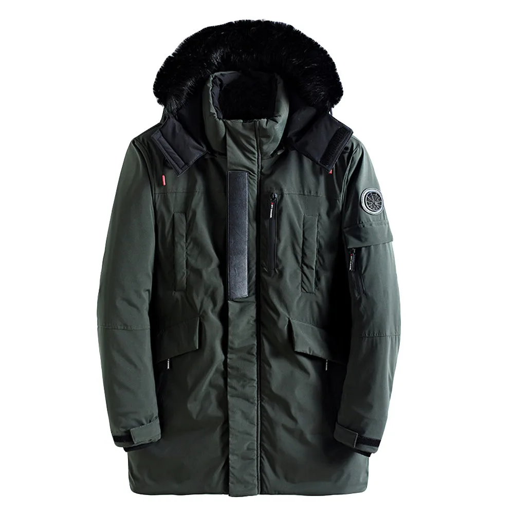 Mens Winter Medium Length Zipper Hoodie Thickened Wind Proof Cotton Outwear Winner Warm Color Coat Drop Shipping | Мужская одежда