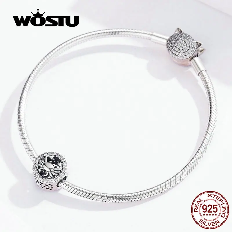 WOSTU раковые бусины с созвездием 925 пробы серебро Циркон Шарм Подходит DIY браслет бусины для изготовления ювелирных изделий CQC1213