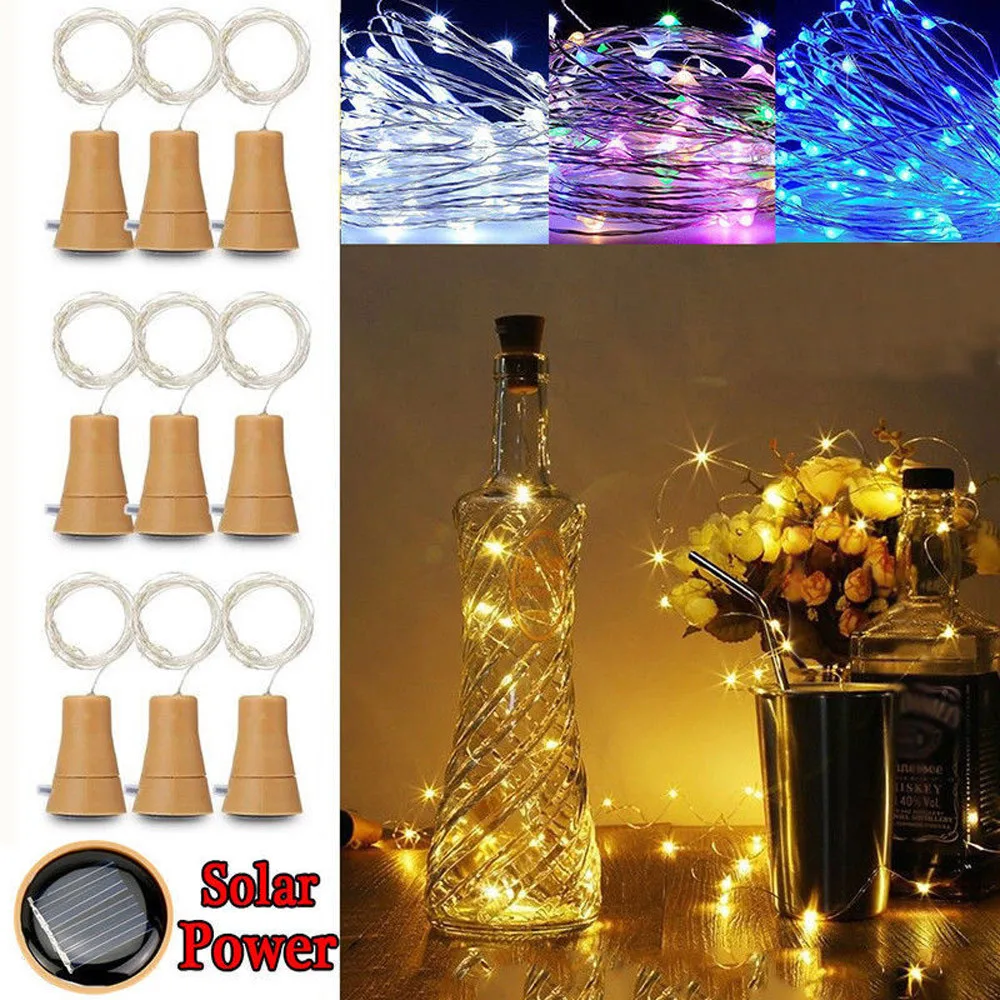 2PC Hot Sale 10LED 1M Solar Cork Wine Bottle Stopper Copper Wire String Lights Fairy Lamps Outdoor Party Home Decor | Дом и сад