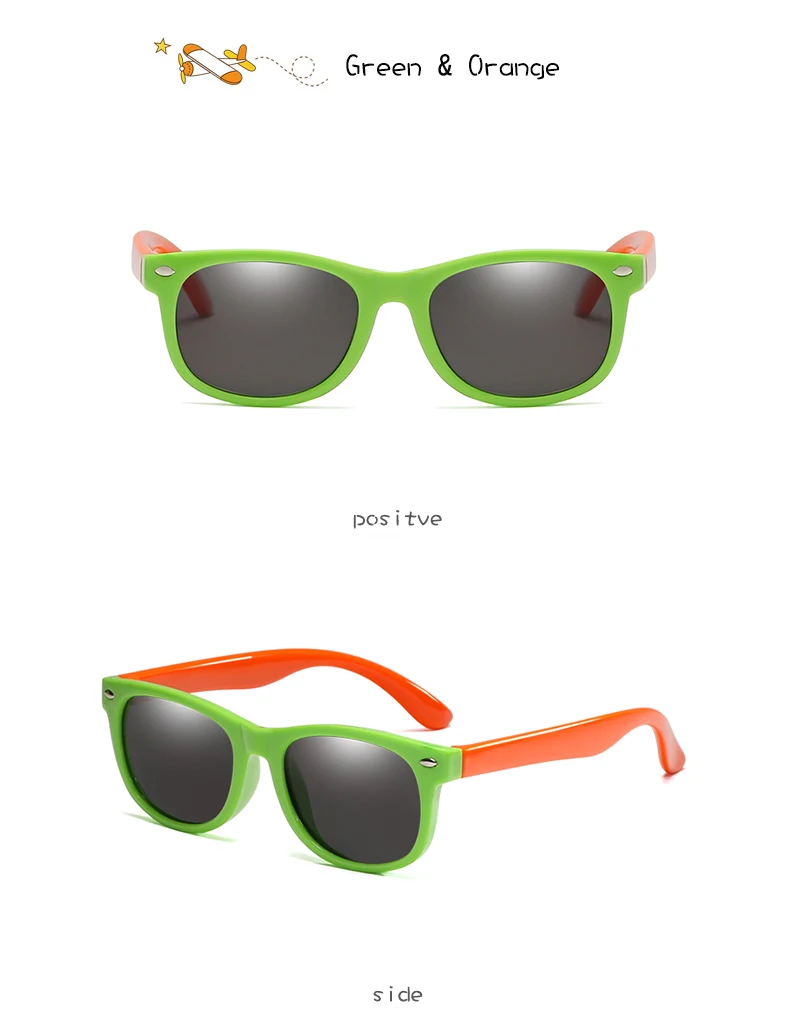 green orange Longkeader, Детские поляризованные солнцезащитные очки, для мальчиков и девочек, TR90, силиконовые очки, модные детские защитные солнцезащитные очки, UV400 - Цвет линз: green orange