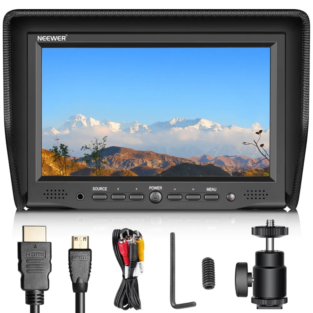 Наружный монитор Neewer 7-дюймовый дисплей IPS с VGA/AV/HDMI входом 800:1 контраст 800x480