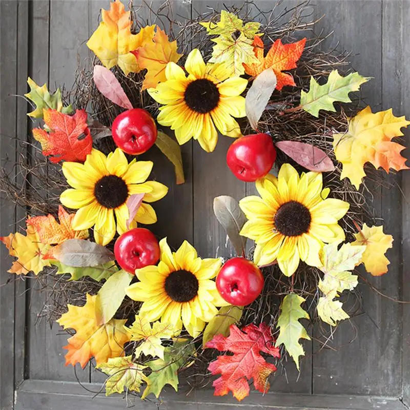 60 см Хэллоуин День благодарения клен венок дверь висит украшение из лозы ягоды