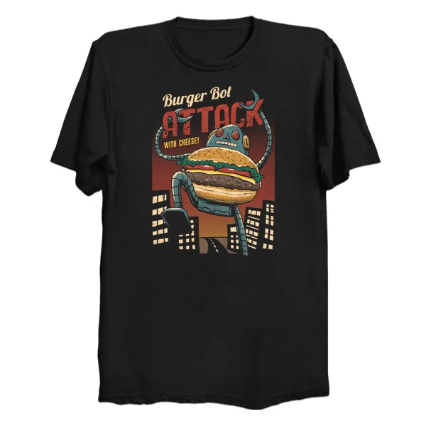 Новая мужская футболка с принтом хлопковая Burger Bot круглым вырезом и коротким