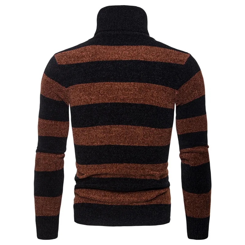 

Nice New Fashion Men High Lapels Pullover Slim Sweater Men Casual Cotton Striped Knit Bottoming Shirt For Male Autumn Winter
