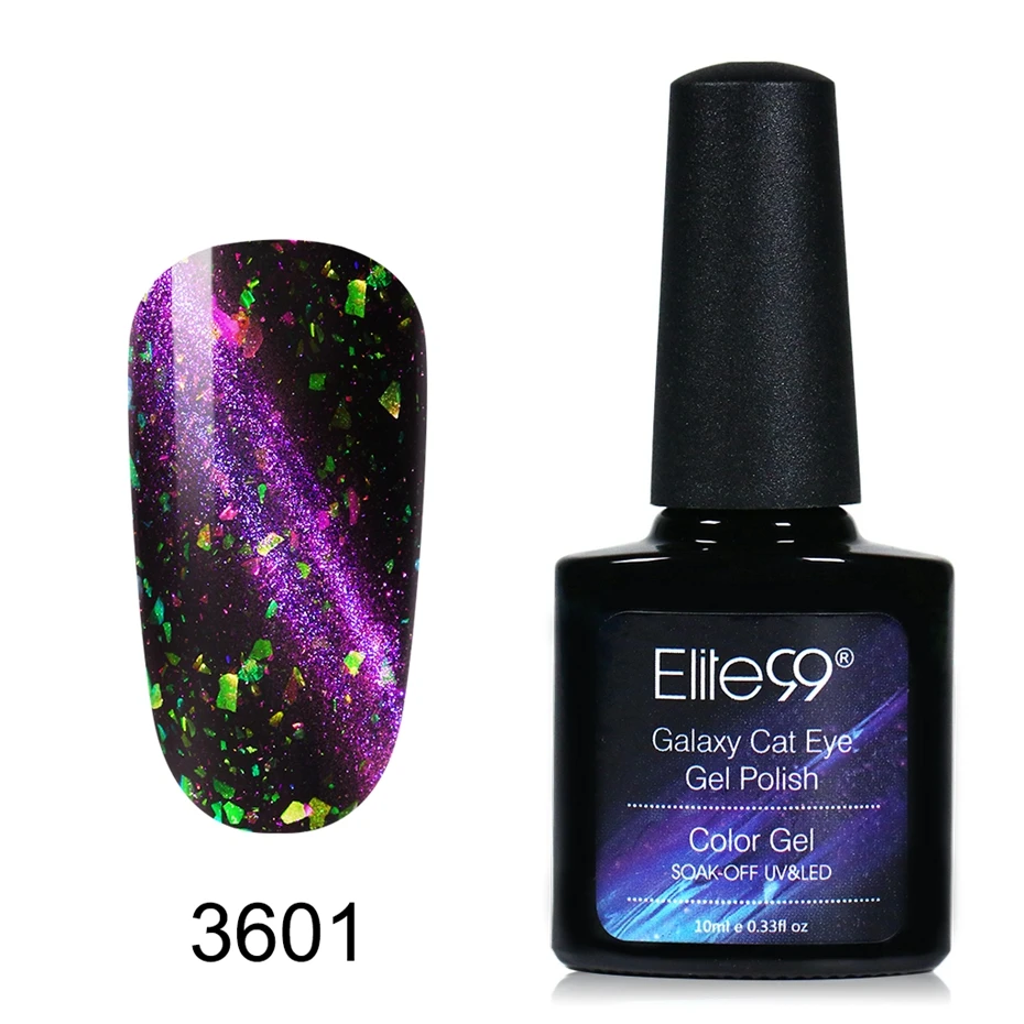 3601 Elite99 10 мл Galaxy Гель-лак для ногтей с эффектом «кошачий глаз» лак использовать с черным блеском магнит дизайн ногтей замочить от Led Galaxy эффект гель лак - Цвет: 3601