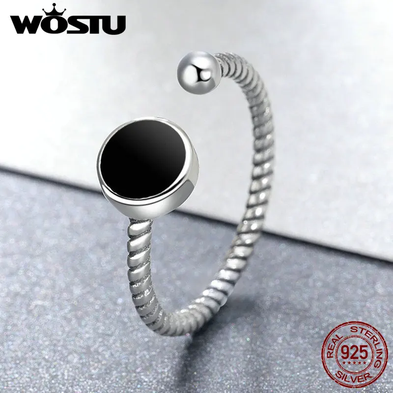 WOSTU 925 пробы, серебряные геометрические круглые Открытые Кольца для женщин, оригинальное регулируемое кольцо на Рождество, хорошее ювелирное изделие, подарок FMR157