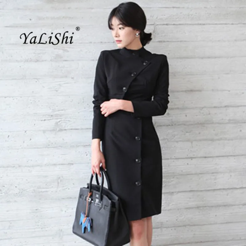 Женское однобортное облегающее платье офисное винтажное черное большого