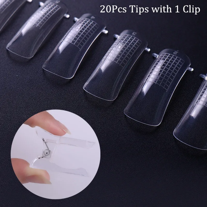 20pcs tips with cli LILYCUTE, 20 мл, быстрое строительство, УФ-гель, полиполивинилхлорид, для наращивания ногтей, гель, обнаженный белый, прозрачный, строительный, для ногтей, плесень, кисть, раствор для скольжения, жидкость - Цвет: 20pcs tips with cli