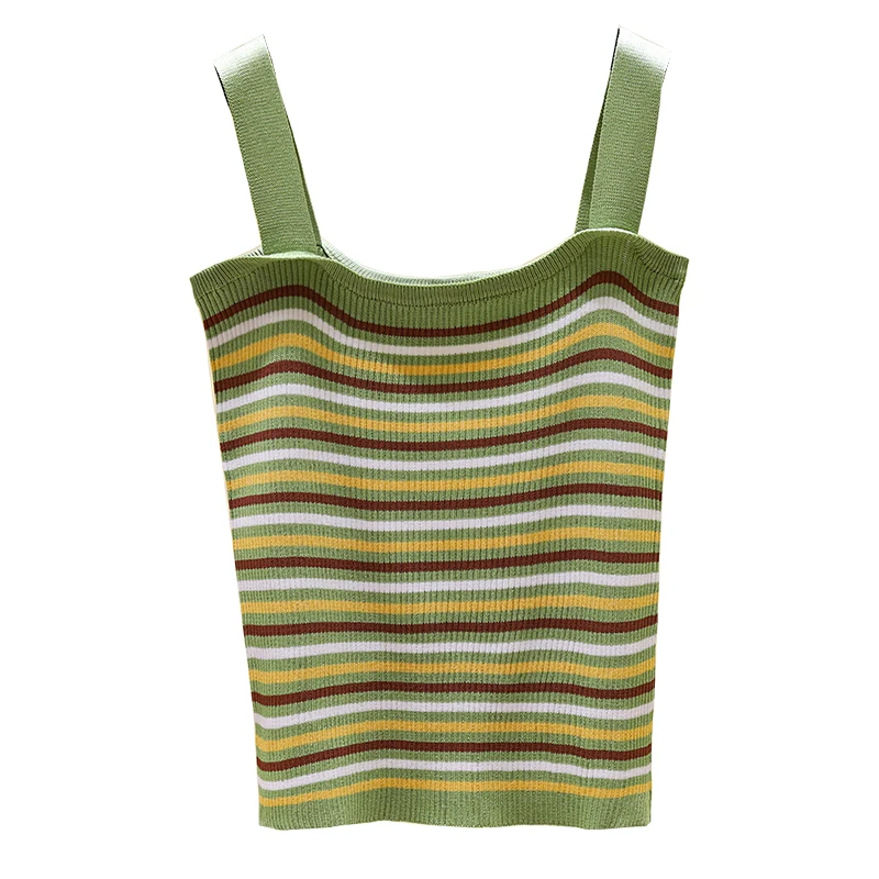 Женская трикотажная блузка на тонких бретельках белая зеленая черная 2093 лето 2019|