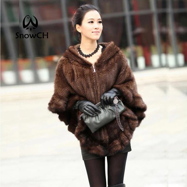 Вязаная Шаль из натурального меха норки накидка женское меховое пальто зимняя