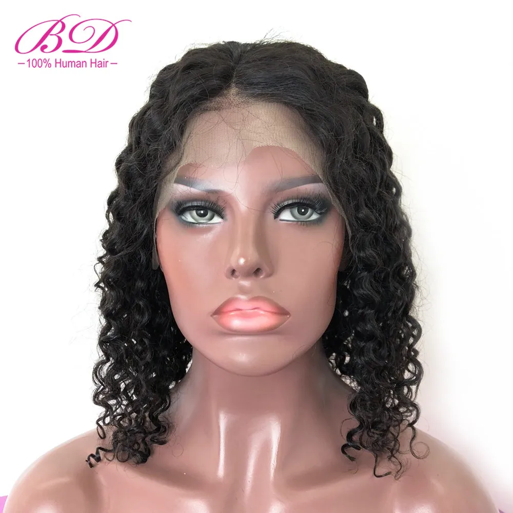 Кудрявые короткие парики шнурка Боб малацианские волосы Remy 1"* 4" фронтальные парики шнурка для женщин глубокие вьющиеся парики 150% плотность натуральный цвет