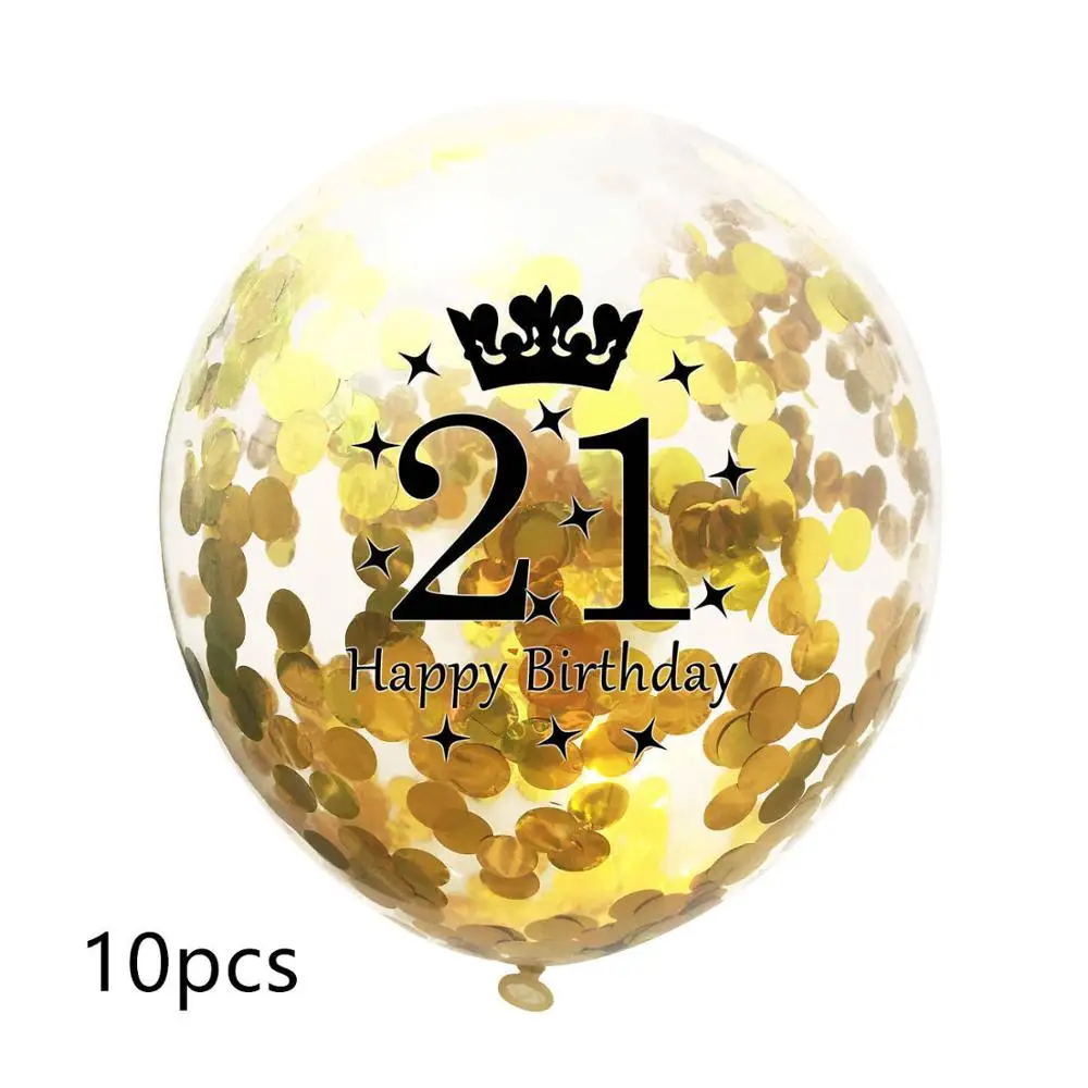 10pcs 10 шт 12 дюймов прозрачные блесток баллоны 16/18/21/30/40/50/60/70/80/90 лет конфетти воздушные шары для дня рождения вечерние украшения - Цвет: 10pcs