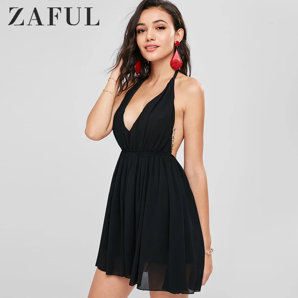 ZAFUL Холтер Шифоновое Мини-Платье Клуб Женское Летнее 2019 | Женская одежда