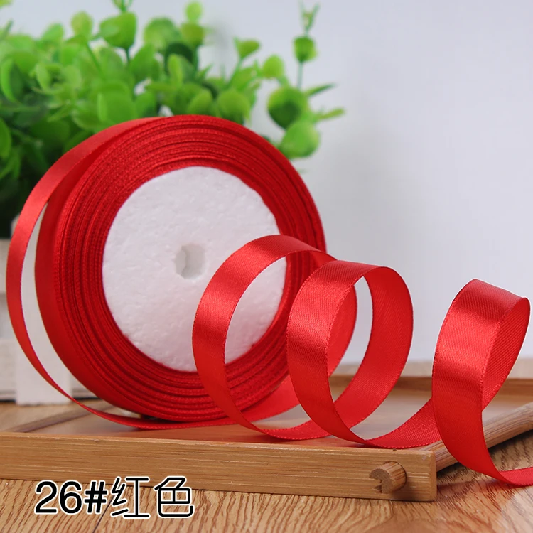 26 Red 22 м/рулон 15 мм Золотой Красный Черный Белый Серебряный Фиолетовый Зеленый Розовый Шелковый атласные ленты подарок на Рождество, Хэллоуин украшения для упаковки - Цвет: 26 Red
