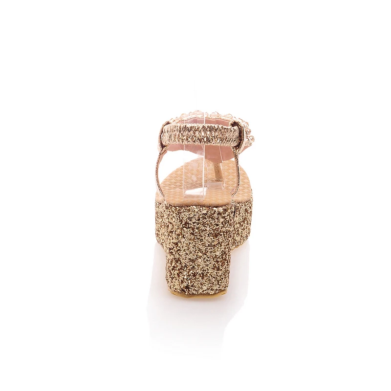 Сандалии на платформе женские шлепанцы танкетке с блестками размеры 31 32 33 40 43 45 46