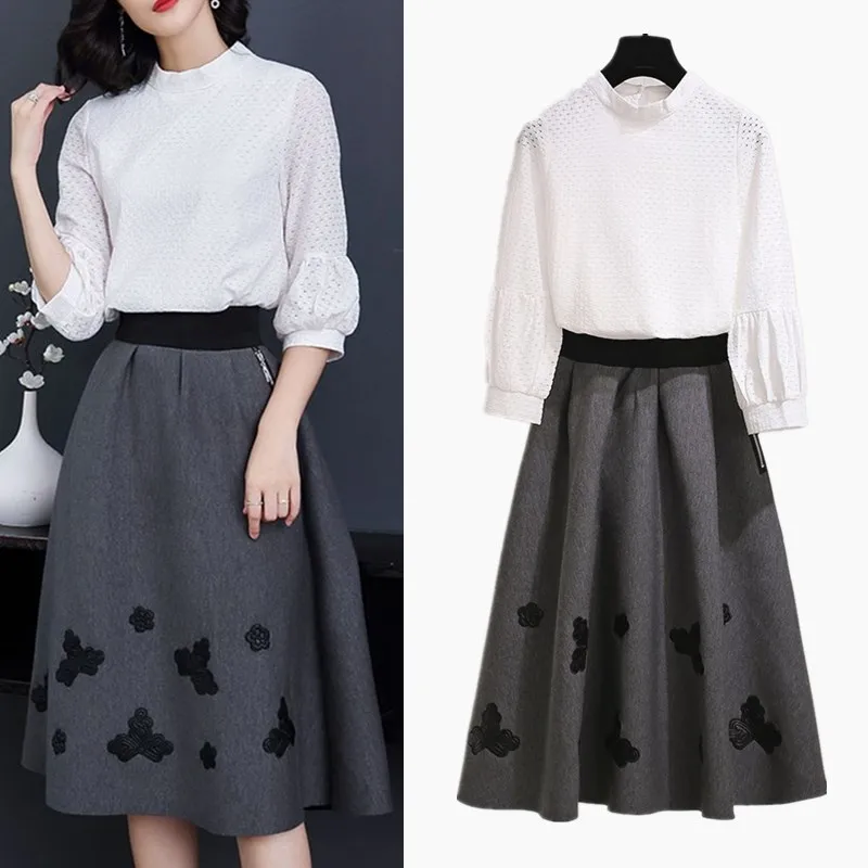 Новое поступление винтажный костюм с юбкой в стиле ретро вышивкой весенне