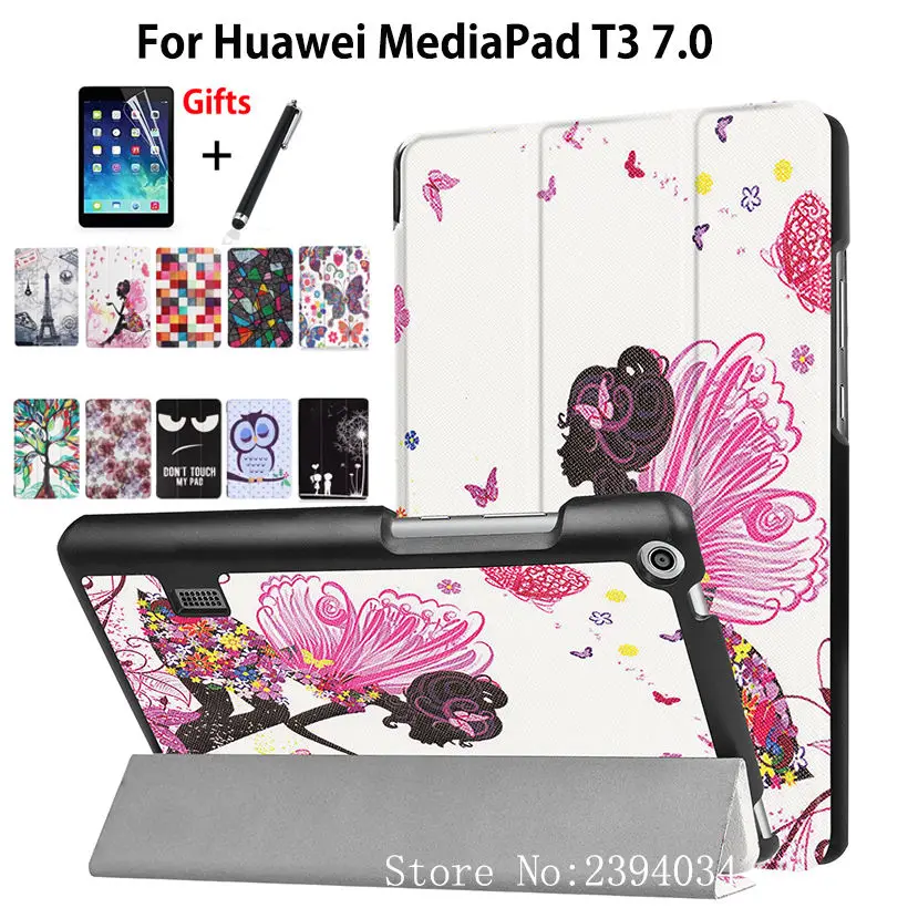 Модный чехол для девочек huawei MediaPad T3 7,0 BG2-W09, смарт-чехол из искусственной кожи, чехол для планшета Honor Play Pad 2 7,0, кожа+ пленка+ ручка