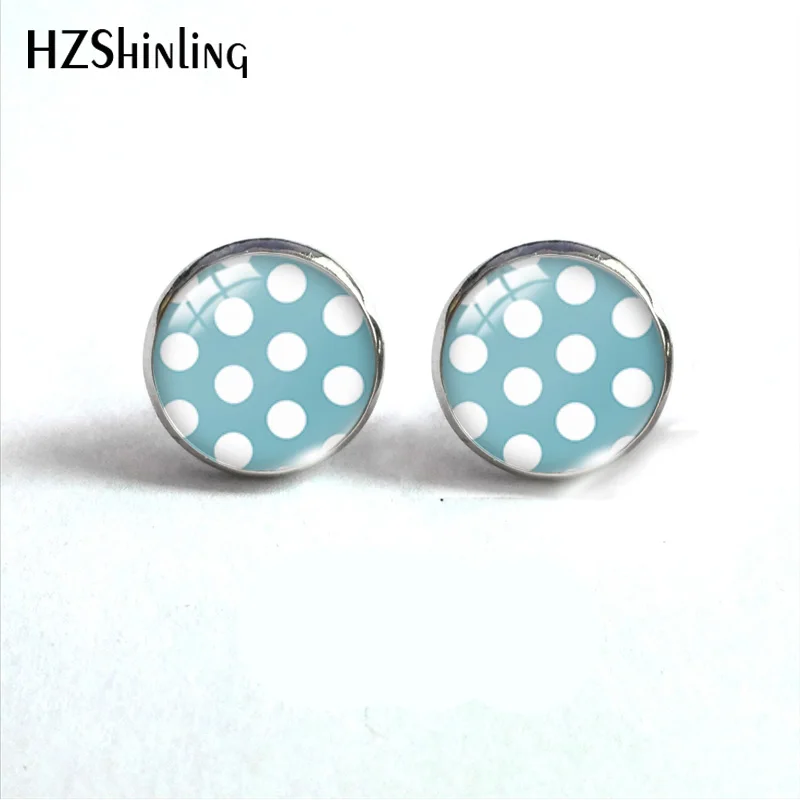 HZSHINLING новые модные круглые стеклянные кабошоны в горошек, серьги-гвоздики, ювелирные изделия, модные классические серьги для женщин - Окраска металла: 6