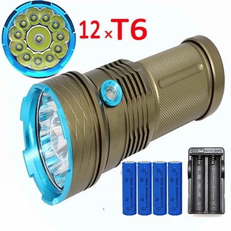 green Package B 12000 люмен 12x XM-L T6 светодиодный фонарик факел на открытом воздухе фонарь белого света 4x18650 Перезаряжаемые Батарея+ ЕС Зарядное устройство - Испускаемый цвет: green Package B