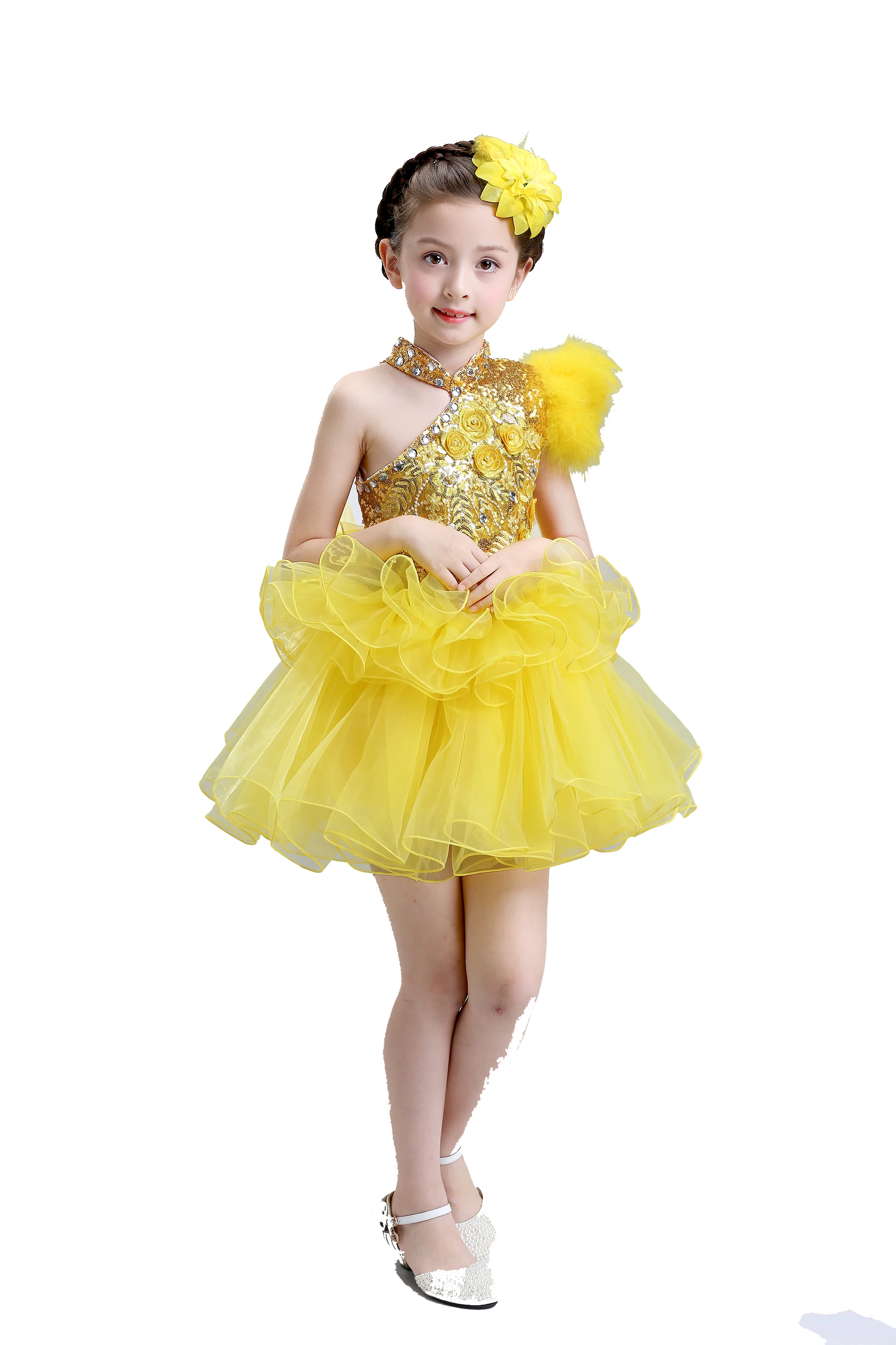 The new preferential girl child princess dress costume choral service schoolchildren stage clothes and dance sequined tutu skirt |