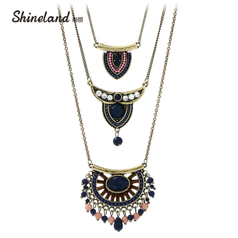 Женское многослойное ожерелье Shineland Boho длинное с кисточками и 3 многослойными