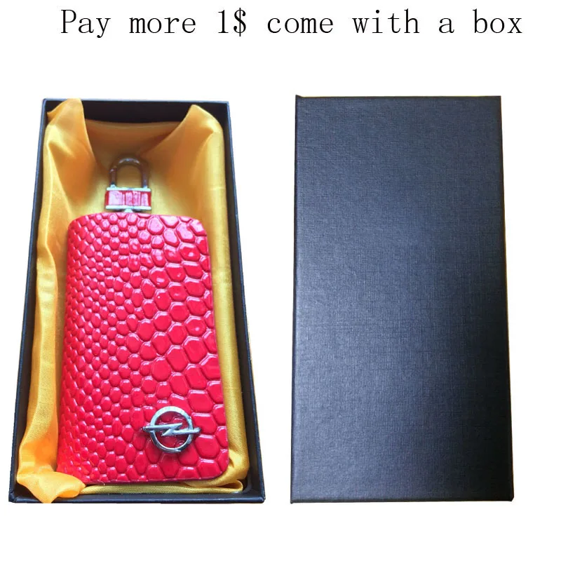 Red with box KUNBABY змеиная кожа авто ключ дистанционный Чехол Держатель Автомобильный бумажник-ключница кольцо на сумку брелок для Opel - Название цвета: Red with box