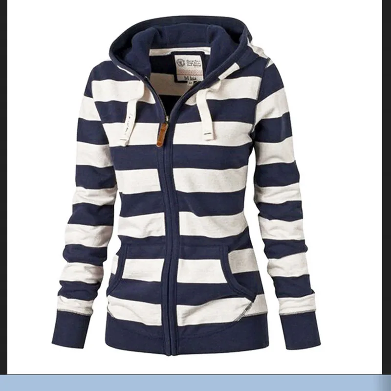 

Hot Womens Striped Zipper Tops Hoodie Hooded Sweatshirt Coat Casual Slim Coat