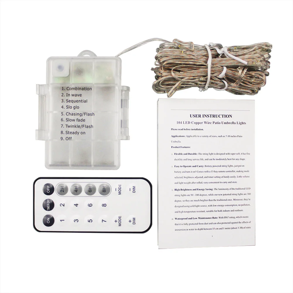 104LED 8 Strings Patio Umbrella LED Light String with RC Outdoor Garden Wedding Party Decor TN99 |