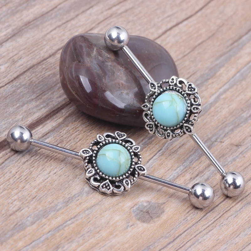 12 шт. голубые ушные Промышленные Штанги штанги брикет серьги ювелирные изделия