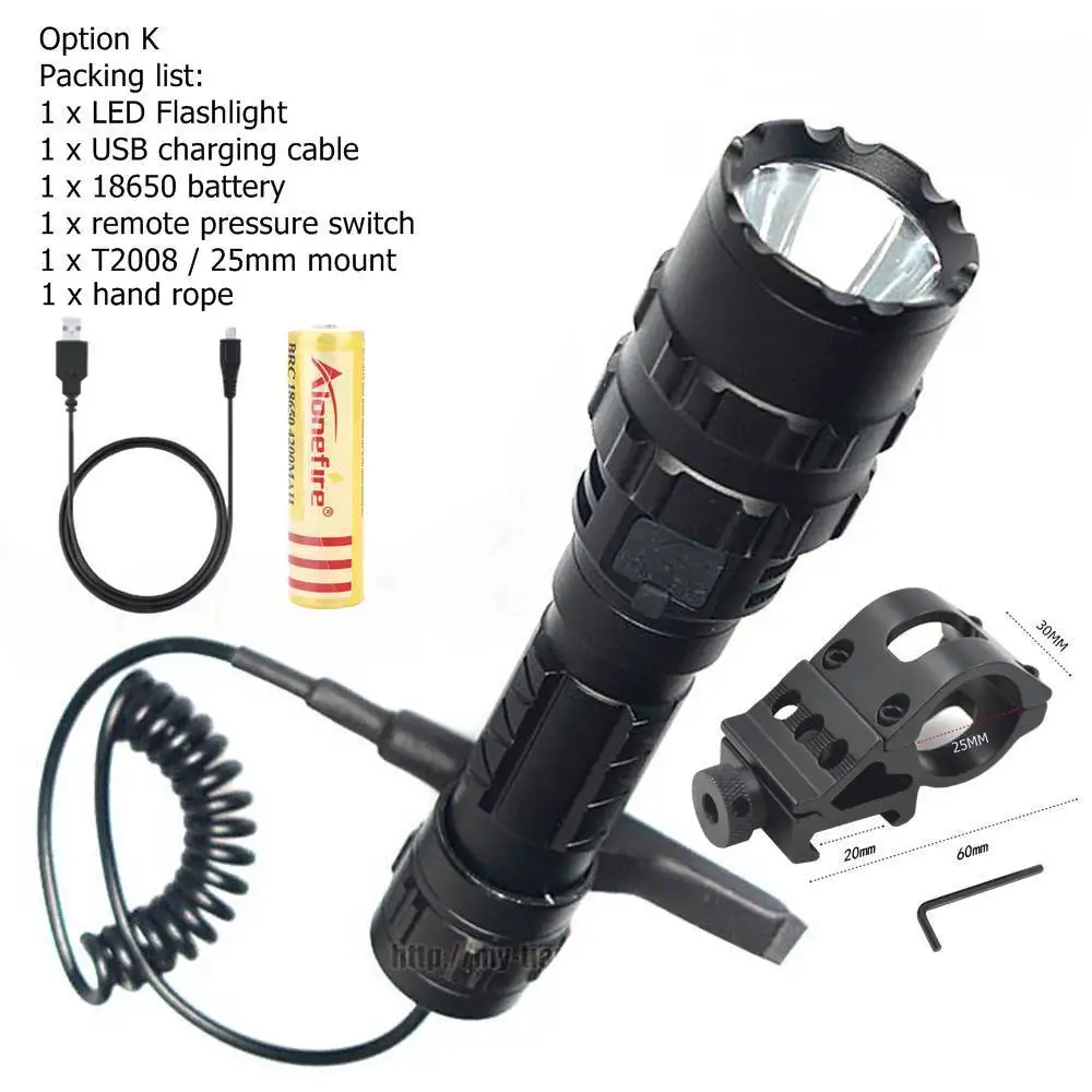 Option K AloneFire G100 Охотничий Тактический светодиодный фонарик CREE L2 мощный супер яркий светодиодный факел проблескового света на открытом воздухе походный фонарь - Испускаемый цвет: Option K