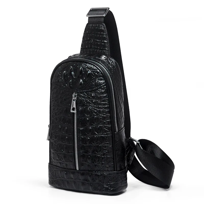 Crocodile Pattern Men chest bag cowhide leather male Crossbody Bag Male Business Chest Packs mobile phone Messenger | Багаж и сумки