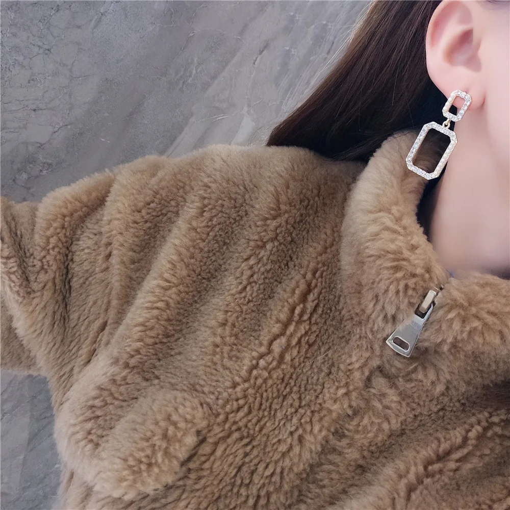 Женские винтажные геометрические серьги с кристаллами модные квадратные