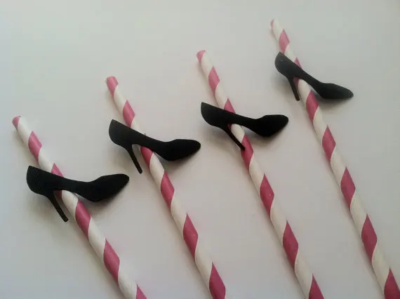 

personalized Custom Black High Heels paper straws Wedding bridal shower Bachelorette Decoration Drinks tea party straw