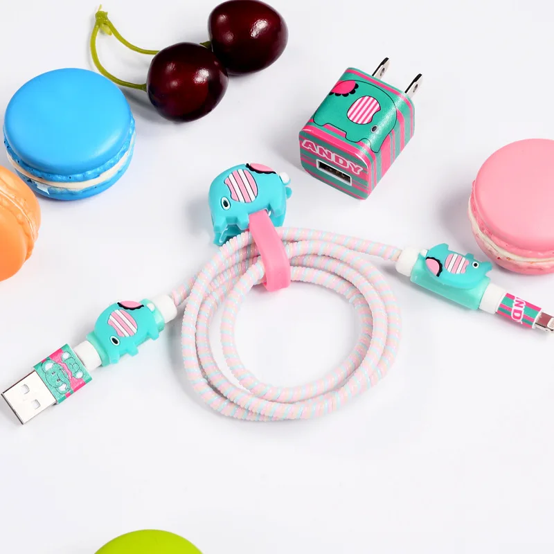 Новейший защитный набор USB кабеля для наушников с намоткой Мультяшные наклейки