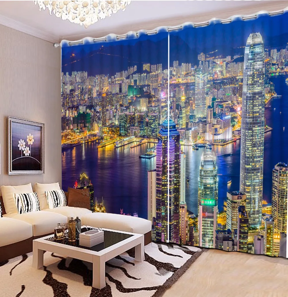 

Custom Any Size Home Bedroom Decoration 3D Curtain Purple city night lights Curtains For Bedroom Window Curtain Living Room