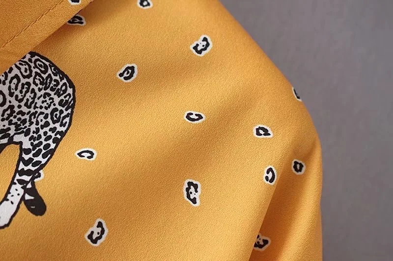 VOGUEIN Новая Женская мода Повседневная леопардовая печать с длинным рукавом желтая блузка рубашка Топы