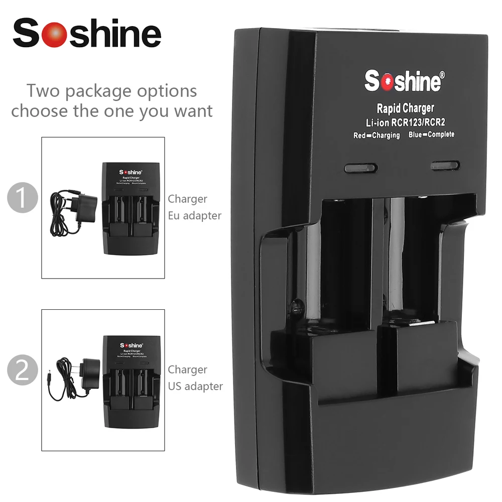 Soshine 2 слота RCR123 / RCR2 быстрое умное зарядное устройство с Светодиодный индикатор