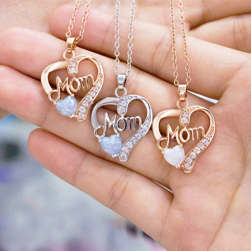Ожерелье с подвеской Paylor модное ожерелье надписью Love Mom опаловым сердечком