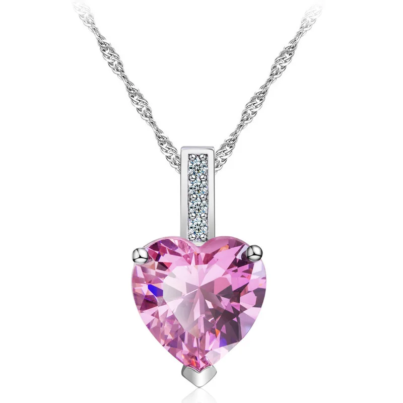

Everoyal Vintage Zircon Pink Heart Pendant Necklace For Women Jewelry Charm Girls 925 Silver Clavicle Necklace Female Bijou