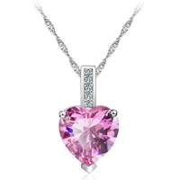 everoyal vintage zircon pink heart pendant necklace for women jewelry charm girls 925 silver clavicle necklace female bijou