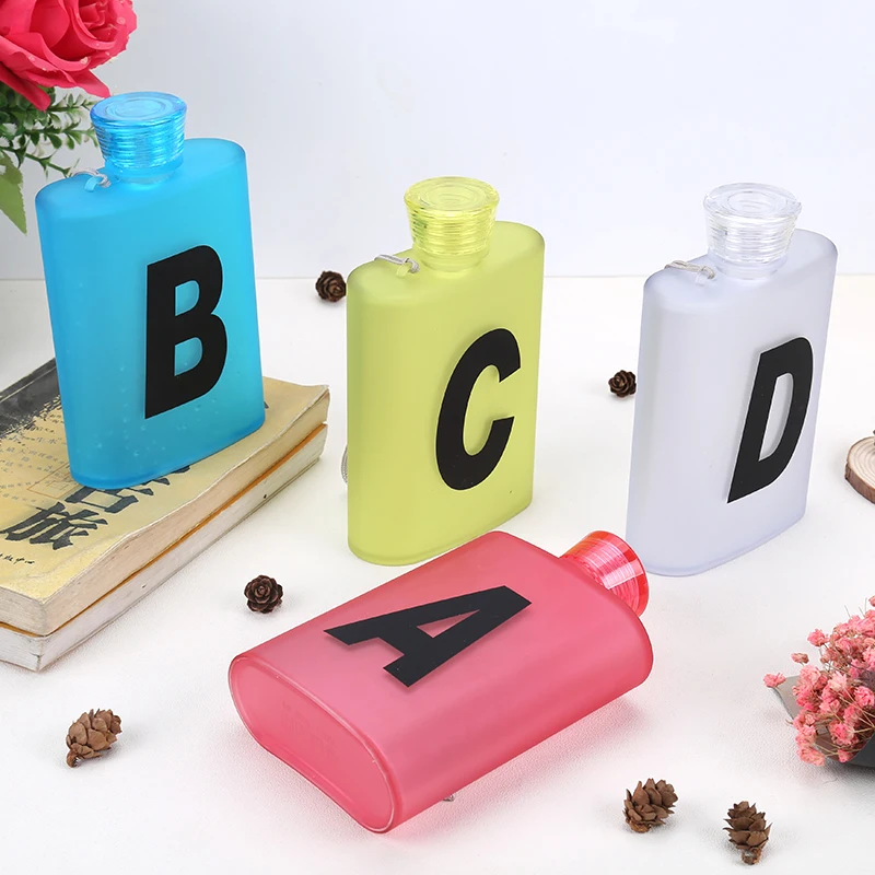 Fashion colors Flat Water bottle Personalized Abrasive Plastic Student Bottle Practical Gift | Дом и сад