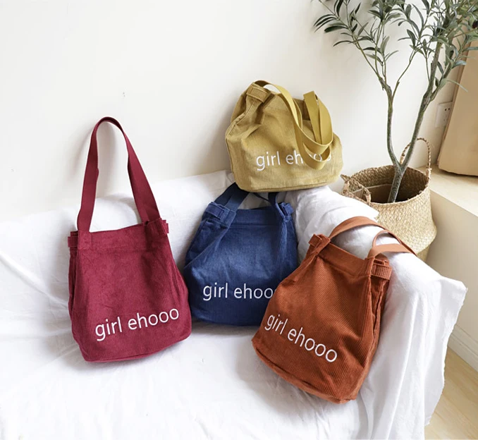 Повседневная Вельветовая сумка на плечо Высококачественная с ручками из ткани