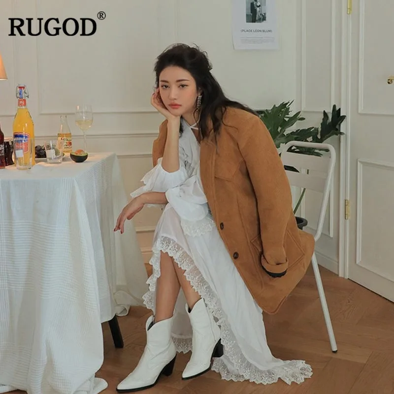 Женское длинное платье в стиле бохо RUGOD прямое кружевное до щиколотки с оборками
