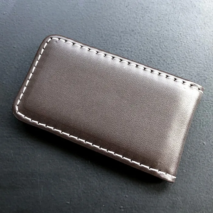 long size-Brown QOONG кошелек с зажимом для денег, тонкий мужской женский винтажный крепкий магнитный зажим для денег из искусственной кожи, карманный зажим, держатель для кредитных карт, денежный чехол - Цвет: long size-Brown