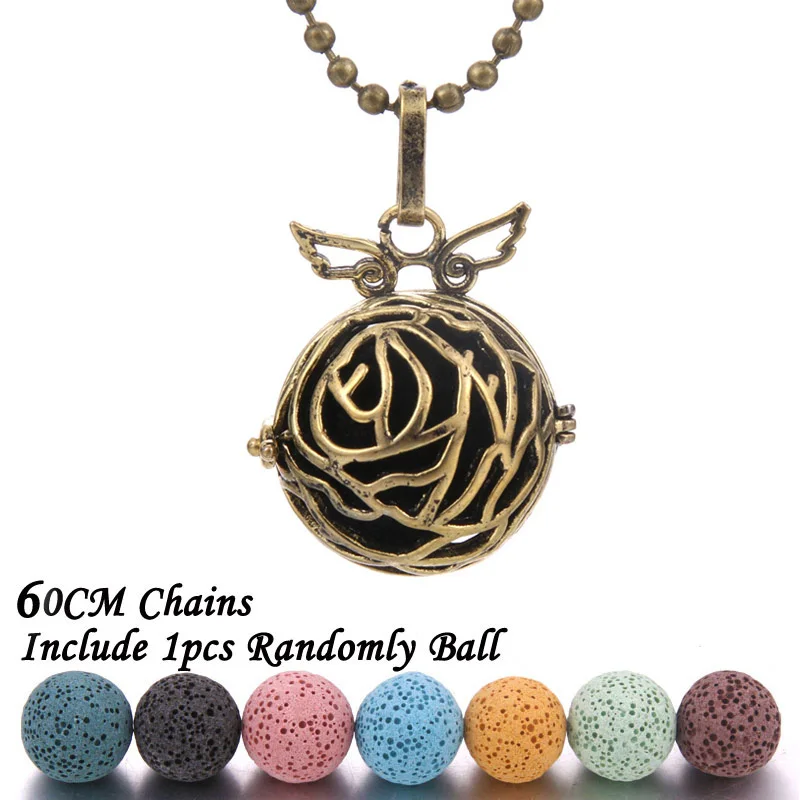 

Dropshipping Felt Ball Lava Stone Aromatherapy Antique Vintage Diffuser Necklace Locket Necklace for Perfume Essential Oil