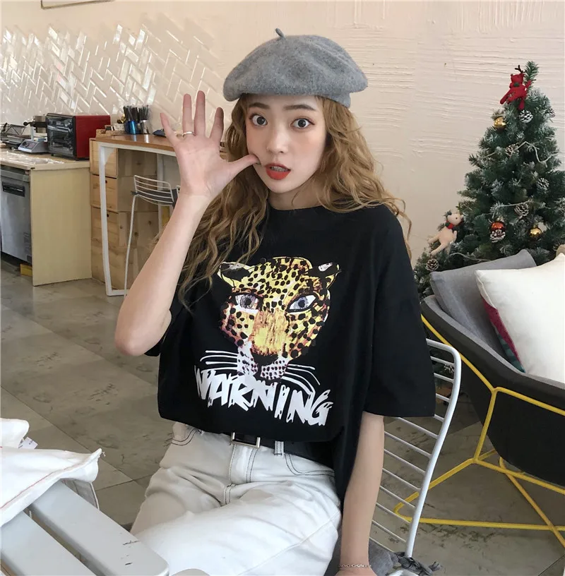 Для женщин Harajuku личность Тигр Футболка с принтом летняя мода милые футболки
