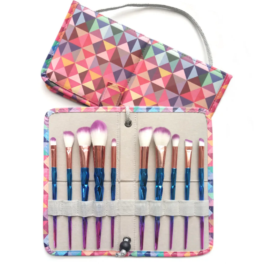 AiceBeu 10pcs Diamond Mermaid Makeup Brush Set Fish Tail Foundation Powder Eyeshadow Make up Brushes Contour Blending Kit