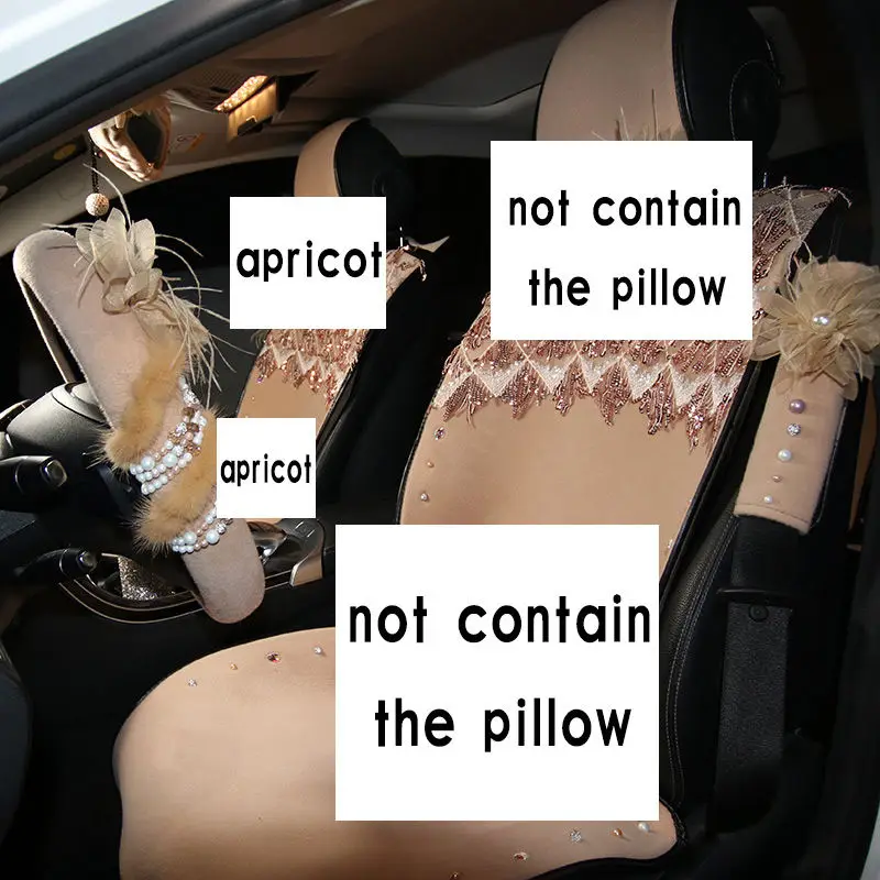 beige seat cover Шикарный Блестящий плюшевый универсальный чехол для автомобильных сидений коврик подушка для сиденья бархатные Стразы бисер цветок авто чехлы для сидений для девочек и женщин - Название цвета: beige seat cover