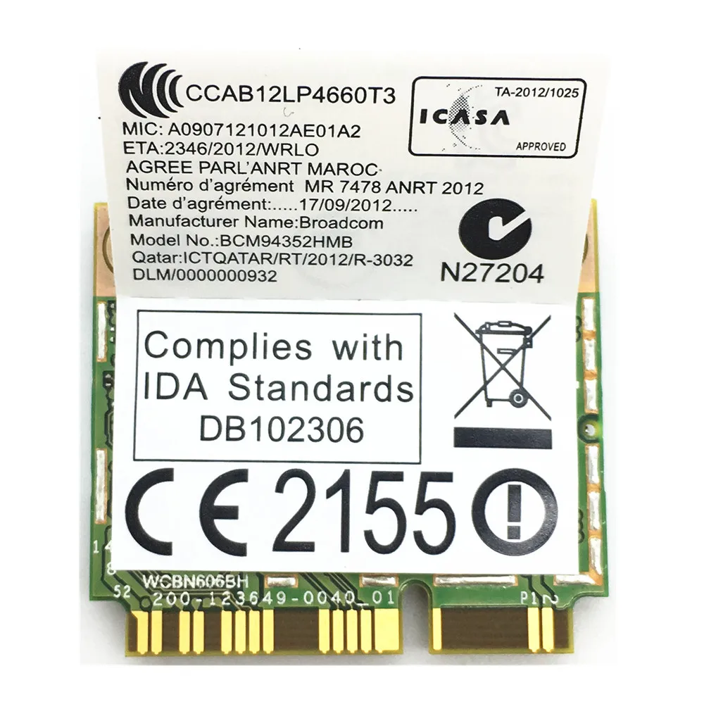 Broadcom 03T8215 BCM94352HMB 802.11ac Двухдиапазонный 2x2 беспроводной AC Wifi + Bluetooth 4 0 867 Мбит/с Mini PCI E