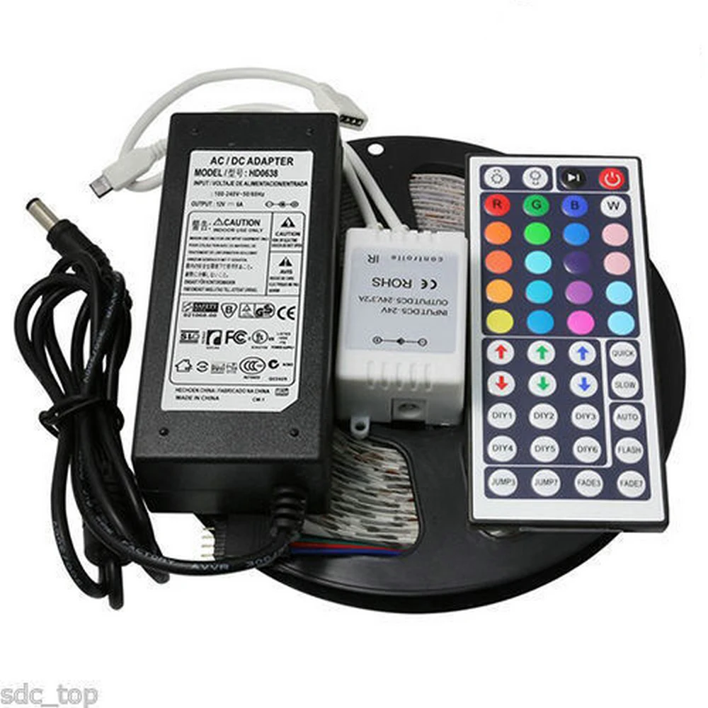 

5050 RGB LED Strips Light 1M/2M/3M/4M/5M/10M(2X5m) IP20 SMD 5050 30/60 LED/m 44key Adapter Remote Controller